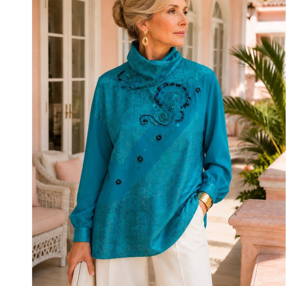 Vintage Marc D'Alcy Wearable Art Beaded Jacquard Tunic Top NWT Hong Kong 12